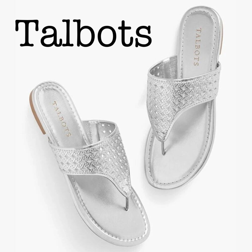 Talbots Gigi Silver Metallic Thong Sandals Size 10 NEW
